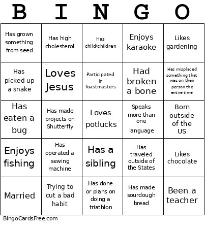 Connie Bingo Card