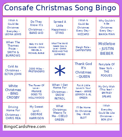 Consafe Christmas Song Bingo Card