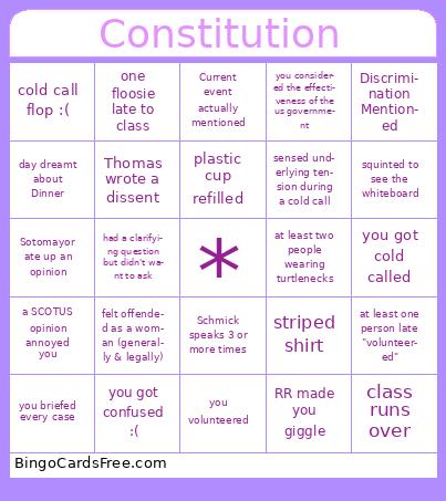Con Law Bingo Cards Free Pdf Printable Game, Title: Constitution