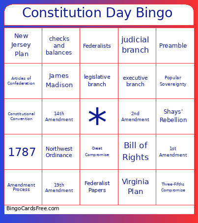 Constitution Day Bingo Card