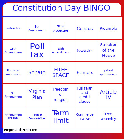 Constitution Day Bingo Card