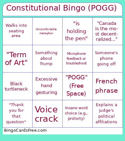 Constitutional Bingo (POGG) Cards Free Pdf Printable Game, Title: Constitutional Bingo (POGG)