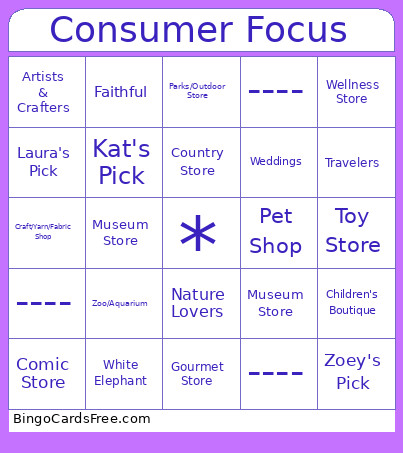 Consumer Focus Bingo Card