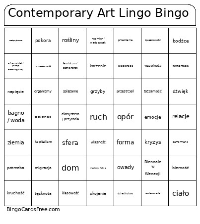 Contemporary Art Lingo Bingo Card