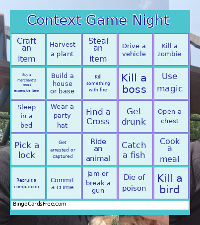 Context Game Night Bingo Card