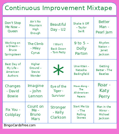 Continuous Improvement Mixtape Bingo Card