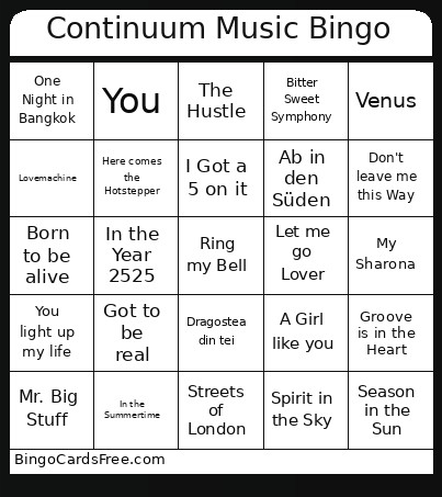 Continuum Music Bingo Card