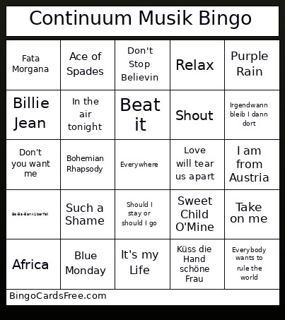 Continuum Musik Bingo Card
