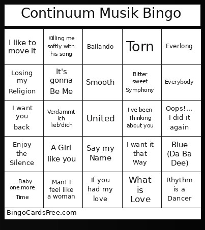 Continuum Musik Bingo Card