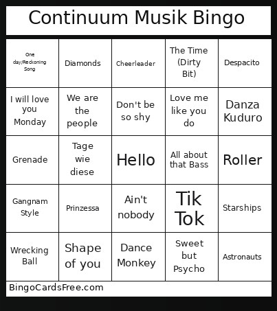 Continuum Musik Bingo Card