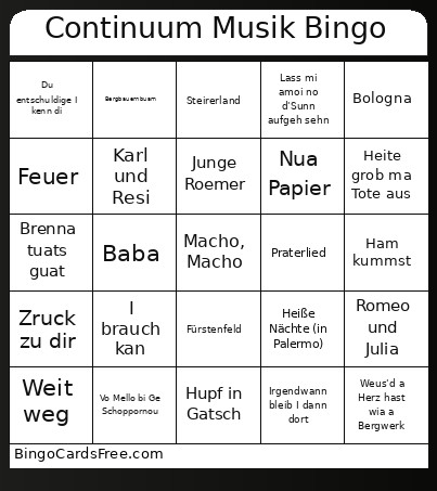 Continuum Musik Bingo Card