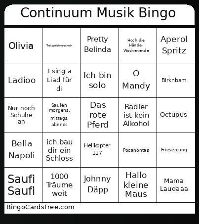 Continuum Musik Bingo Card