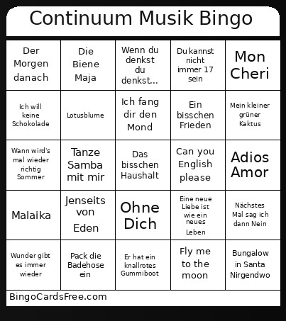 Continuum Musik Bingo Card