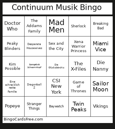 Continuum Musik Bingo Card