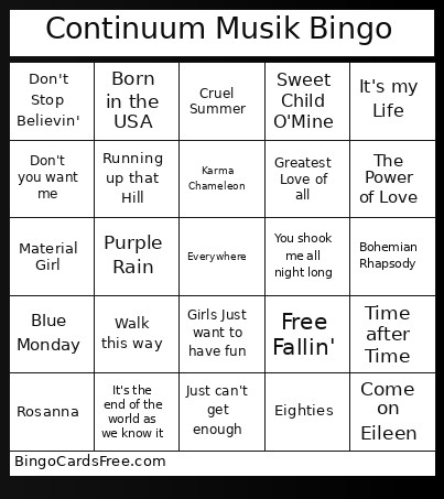 Continuum Musik Bingo Card