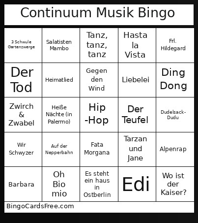 Continuum Musik Bingo Card
