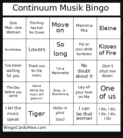 Continuum Musik Bingo Card