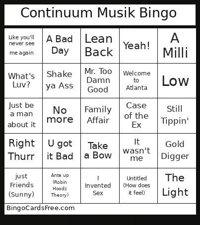 Continuum Musik Bingo Card