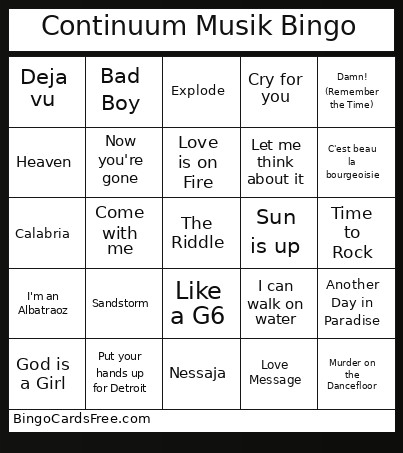 Continuum Musik Bingo Card