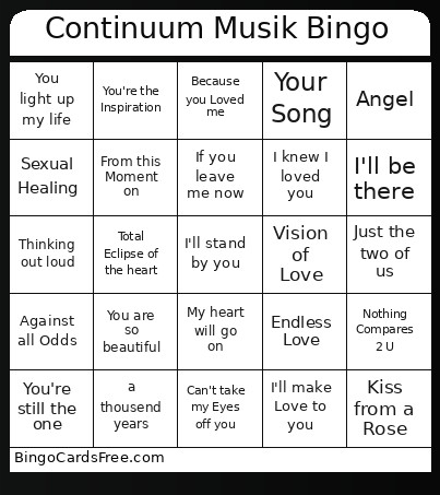 Continuum Musik Bingo Card