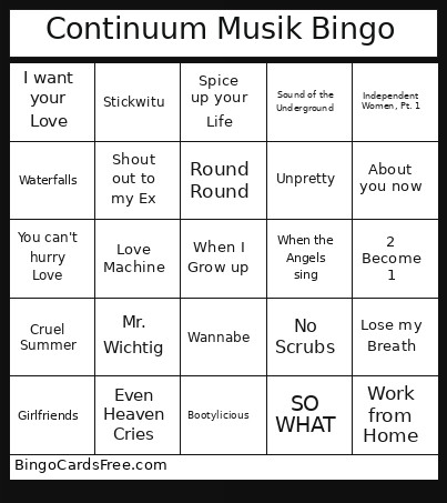 Continuum Musik Bingo Card