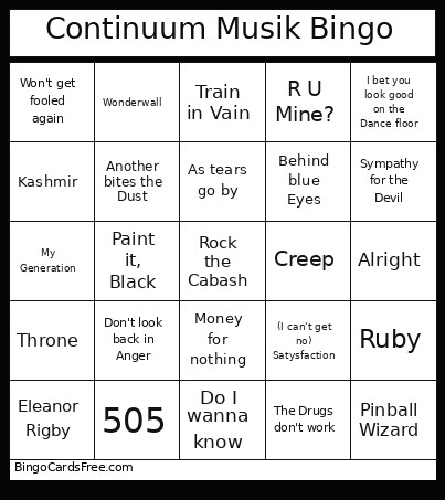 Continuum Musik Bingo Card