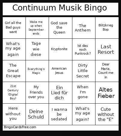 Continuum Musik Bingo Card