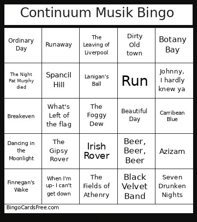 Continuum Musik Bingo Card