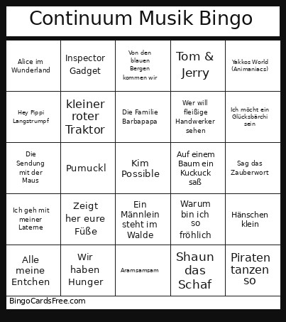 Continuum Musik Bingo Card