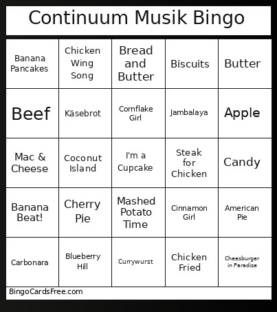 Continuum Musik Bingo Card