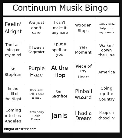 Continuum Musik Bingo Card