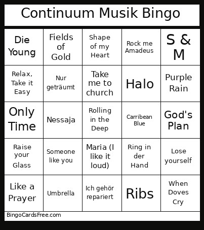 Continuum Musik Bingo Card