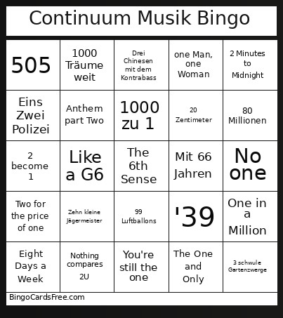 Continuum Musik Bingo Card