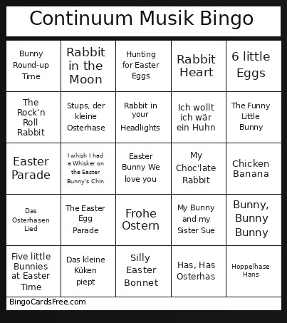 Continuum Musik Bingo Card