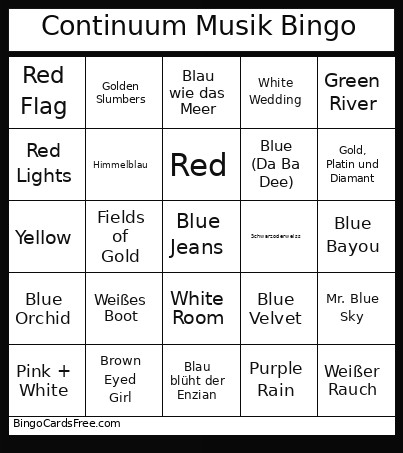 Continuum Musik Bingo Card