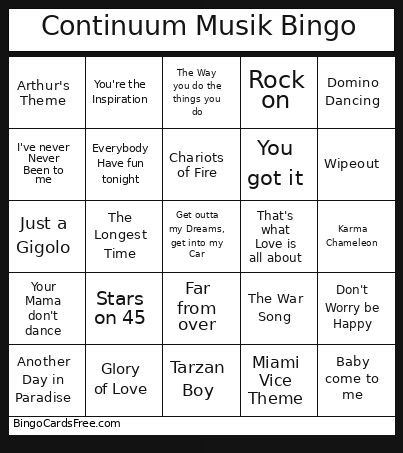 Continuum Musik Bingo Card