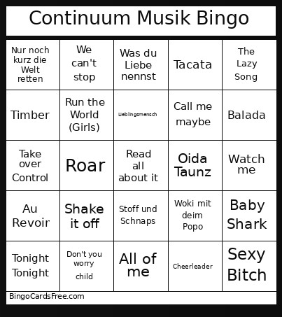 Continuum Musik Bingo Card