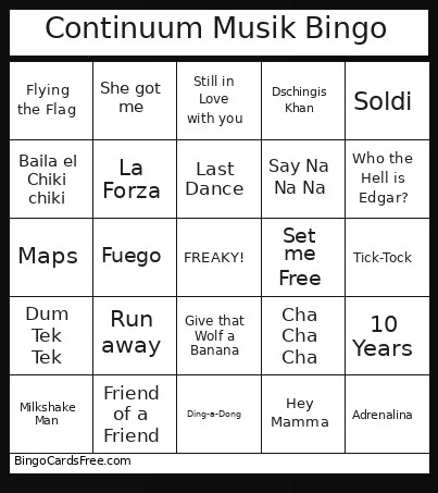 Continuum Musik Bingo Card 2