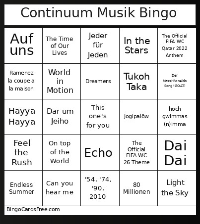 Continuum Musik Bingo Card