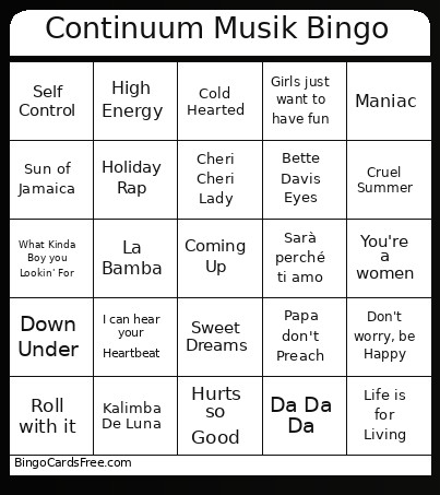 Continuum Musik Bingo Card