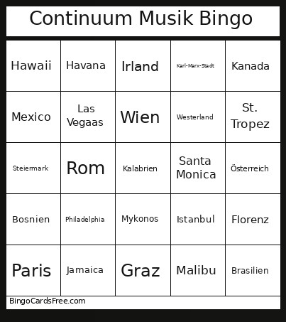 Continuum Musik Bingo Card