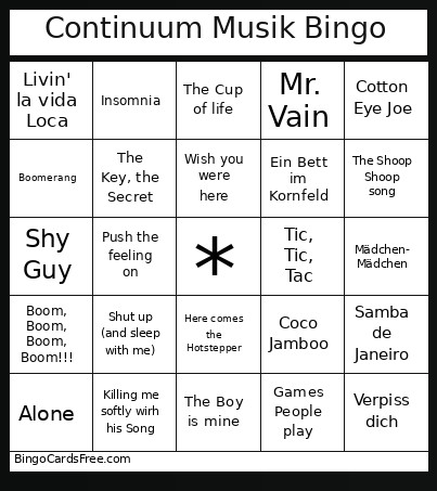 Continuum Musik Bingo Card