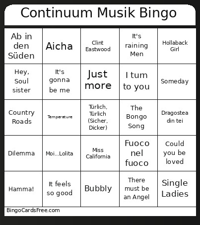 Continuum Musik Bingo Card