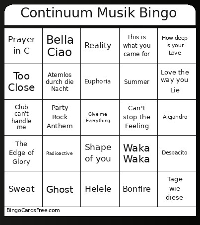 Continuum Musik Bingo Card