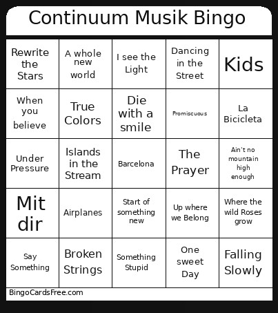 Continuum Musik Bingo Card 2
