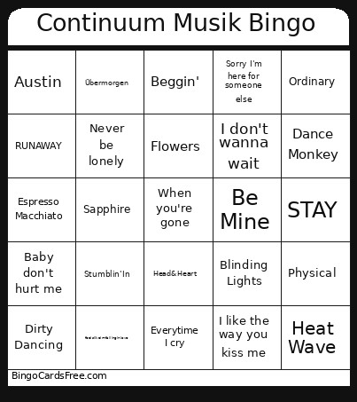 Continuum Musik Bingo Card