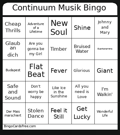 Continuum Musik Bingo Card