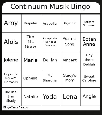 Continuum Musik Bingo Card