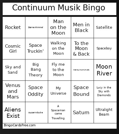 Continuum Musik Bingo Card