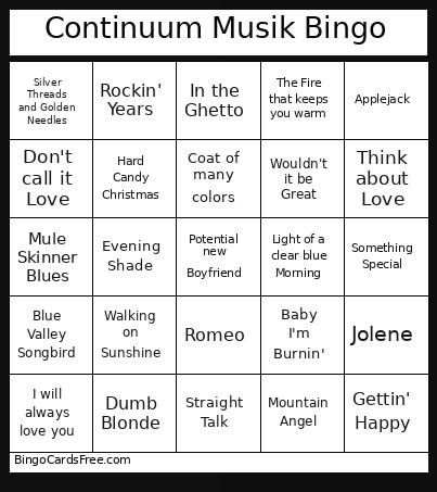 Continuum Musik Bingo Card